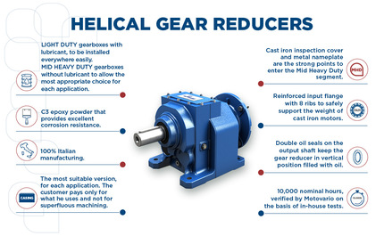 Motovario helical gear reducers, the state ofthe art in terms of flexibility, strength and dependability Motovario helical gear reducers, the state ofthe art in terms of flexibility, strength and dependability