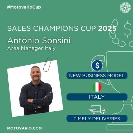 Antonio Sonsini, Motovario Area Manager for Italy, has been awarded this month’s Sales Champions Cup.